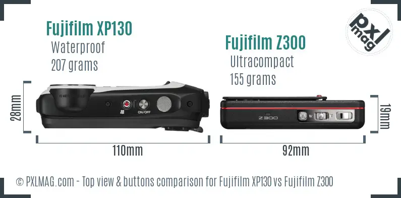 Fujifilm XP130 vs Fujifilm Z300 top view buttons comparison