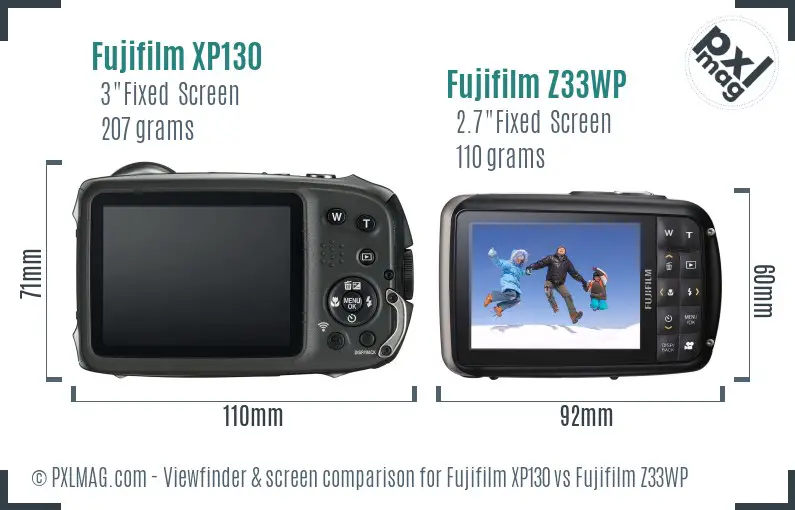 Fujifilm XP130 vs Fujifilm Z33WP Screen and Viewfinder comparison