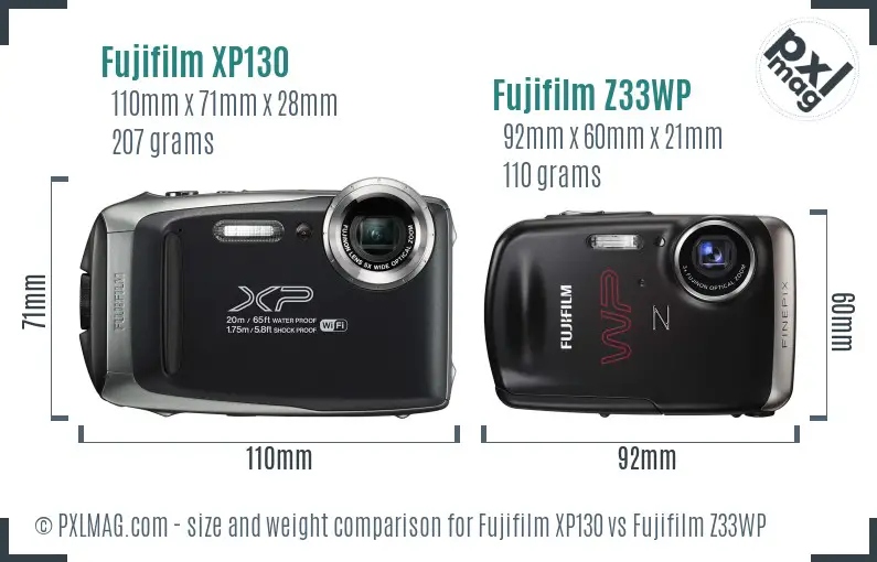 Fujifilm XP130 vs Fujifilm Z33WP size comparison