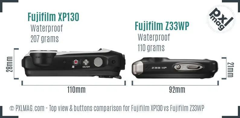 Fujifilm XP130 vs Fujifilm Z33WP top view buttons comparison