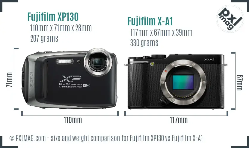 Fujifilm XP130 vs Fujifilm X-A1 size comparison