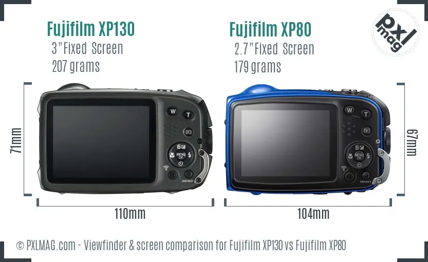 Fujifilm XP130 vs Fujifilm XP80 Screen and Viewfinder comparison