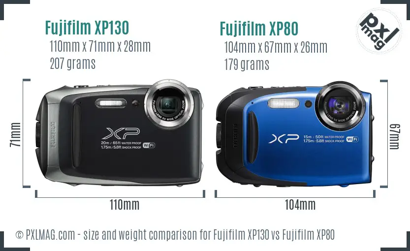 Fujifilm XP130 vs Fujifilm XP80 size comparison