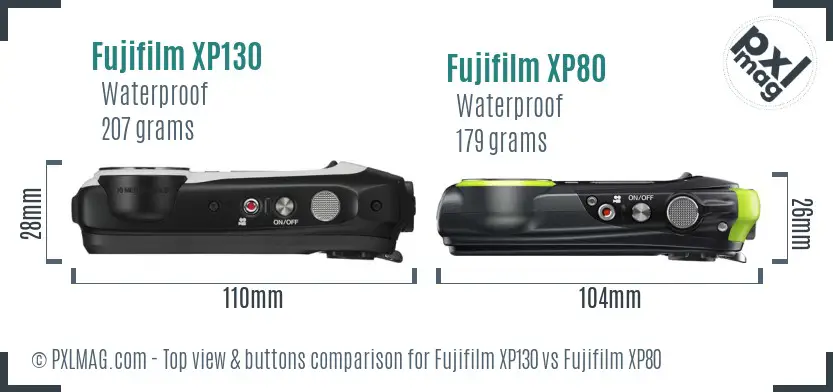 Fujifilm XP130 vs Fujifilm XP80 top view buttons comparison