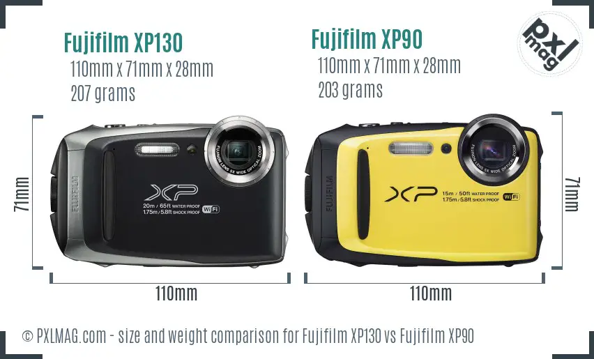 Fujifilm XP130 vs Fujifilm XP90 size comparison