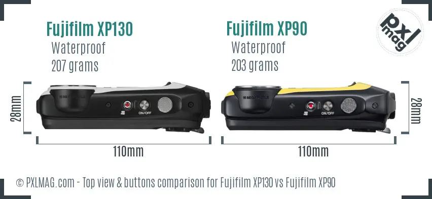 Fujifilm XP130 vs Fujifilm XP90 top view buttons comparison