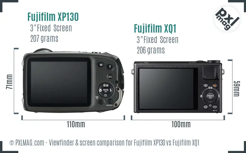 Fujifilm XP130 vs Fujifilm XQ1 Screen and Viewfinder comparison