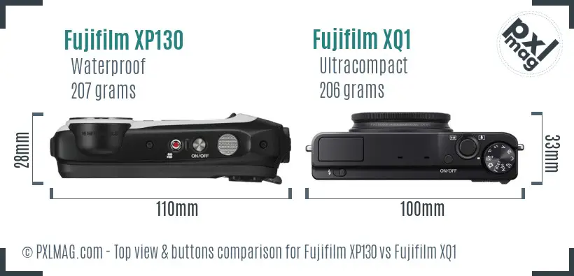 Fujifilm XP130 vs Fujifilm XQ1 top view buttons comparison