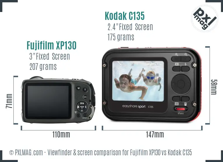 Fujifilm XP130 vs Kodak C135 Screen and Viewfinder comparison