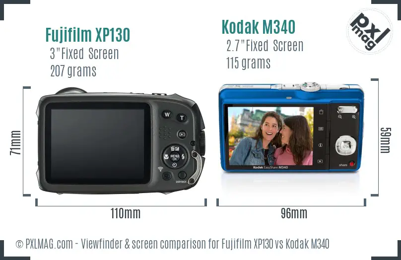 Fujifilm XP130 vs Kodak M340 Screen and Viewfinder comparison