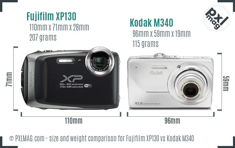 Fujifilm XP130 vs Kodak M340 size comparison