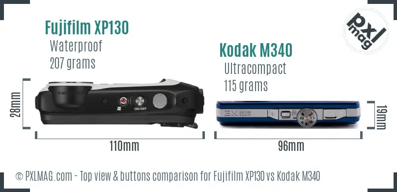 Fujifilm XP130 vs Kodak M340 top view buttons comparison