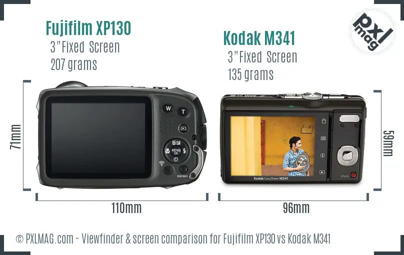 Fujifilm XP130 vs Kodak M341 Screen and Viewfinder comparison