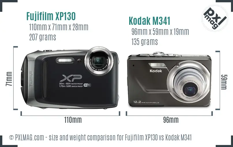 Fujifilm XP130 vs Kodak M341 size comparison
