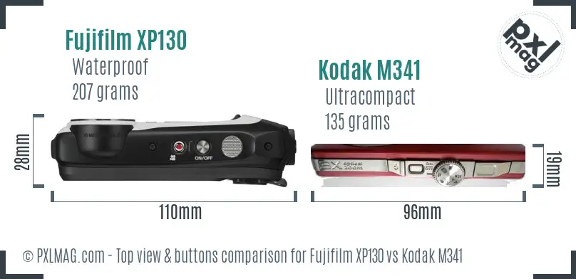 Fujifilm XP130 vs Kodak M341 top view buttons comparison