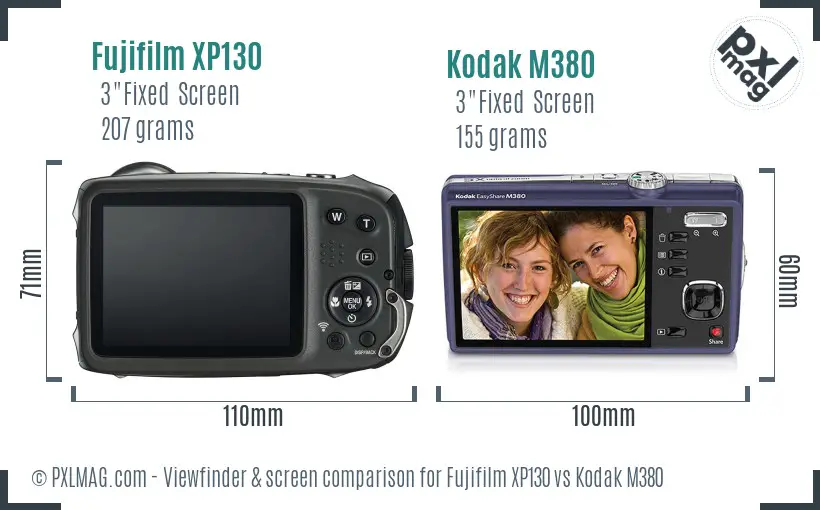Fujifilm XP130 vs Kodak M380 Screen and Viewfinder comparison