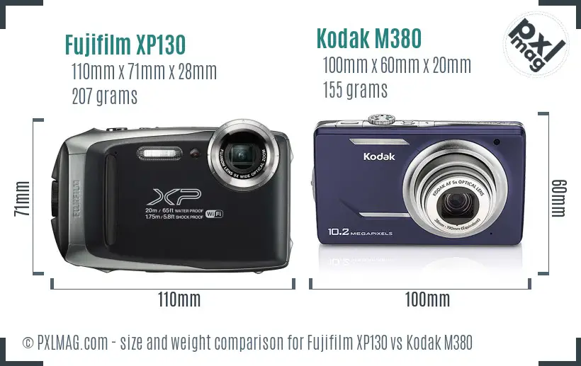 Fujifilm XP130 vs Kodak M380 size comparison