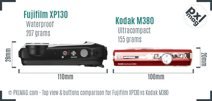 Fujifilm XP130 vs Kodak M380 top view buttons comparison