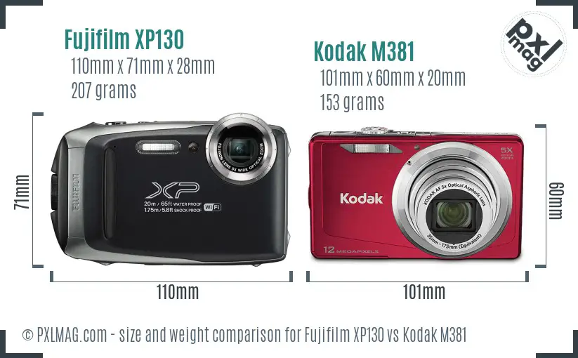 Fujifilm XP130 vs Kodak M381 size comparison