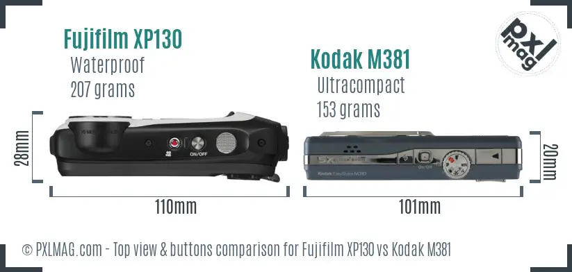 Fujifilm XP130 vs Kodak M381 top view buttons comparison