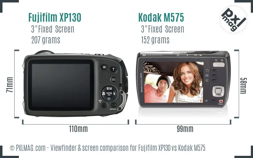 Fujifilm XP130 vs Kodak M575 Screen and Viewfinder comparison