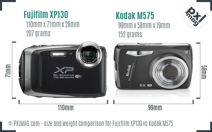 Fujifilm XP130 vs Kodak M575 size comparison