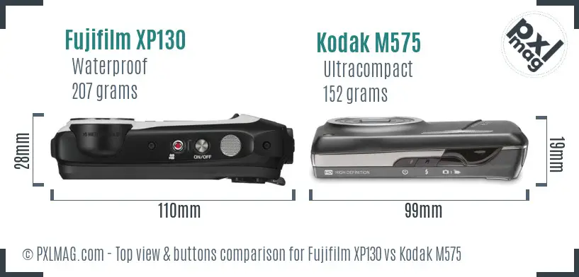 Fujifilm XP130 vs Kodak M575 top view buttons comparison