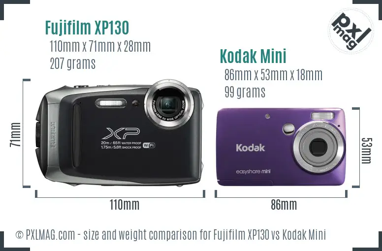 Fujifilm XP130 vs Kodak Mini size comparison