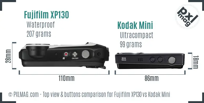 Fujifilm XP130 vs Kodak Mini top view buttons comparison