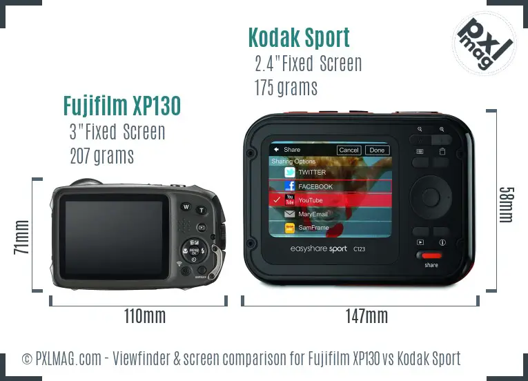 Fujifilm XP130 vs Kodak Sport Screen and Viewfinder comparison