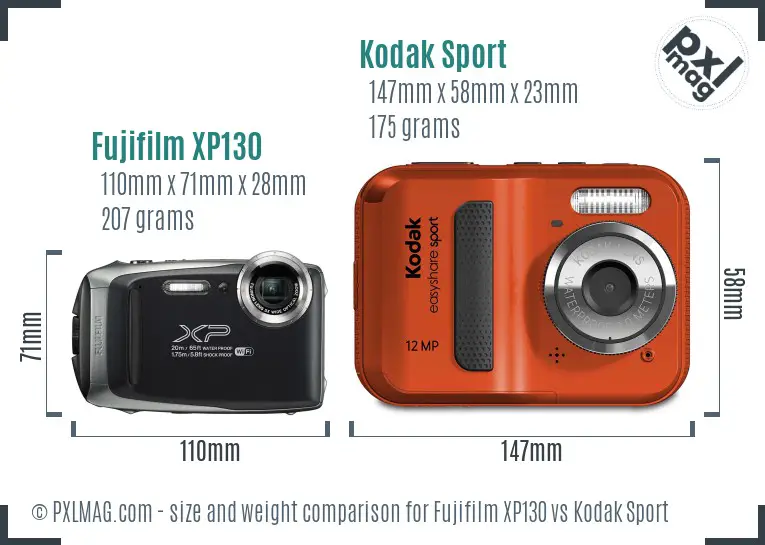 Fujifilm XP130 vs Kodak Sport size comparison