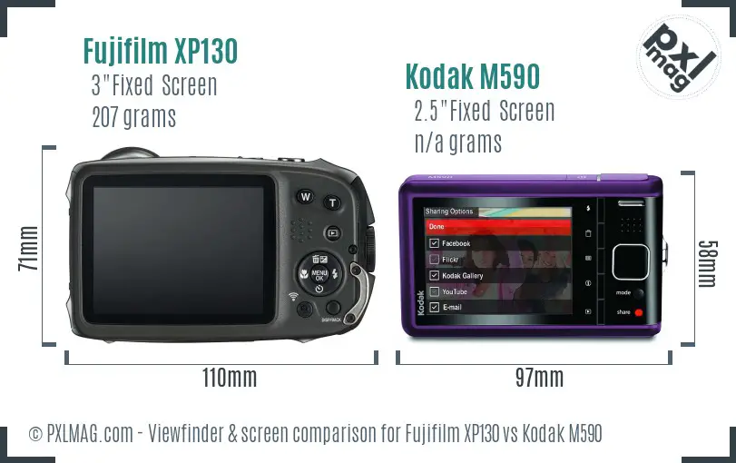 Fujifilm XP130 vs Kodak M590 Screen and Viewfinder comparison