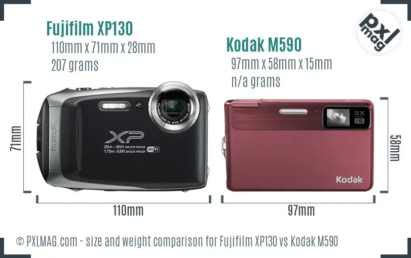 Fujifilm XP130 vs Kodak M590 size comparison
