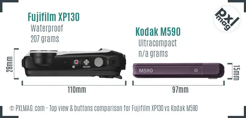 Fujifilm XP130 vs Kodak M590 top view buttons comparison