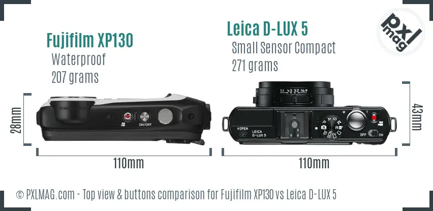 Fujifilm XP130 vs Leica D-LUX 5 top view buttons comparison