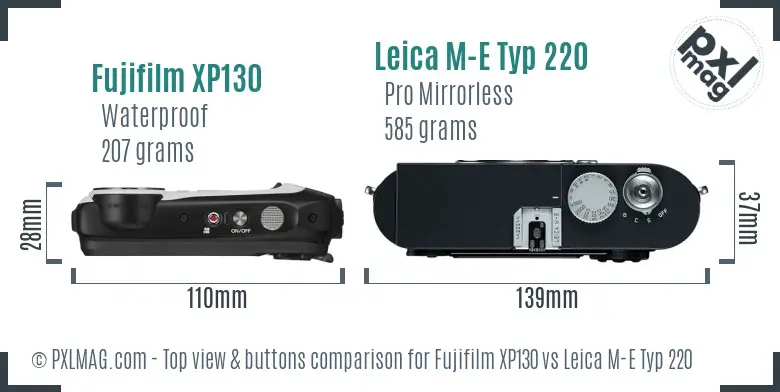 Fujifilm XP130 vs Leica M-E Typ 220 top view buttons comparison