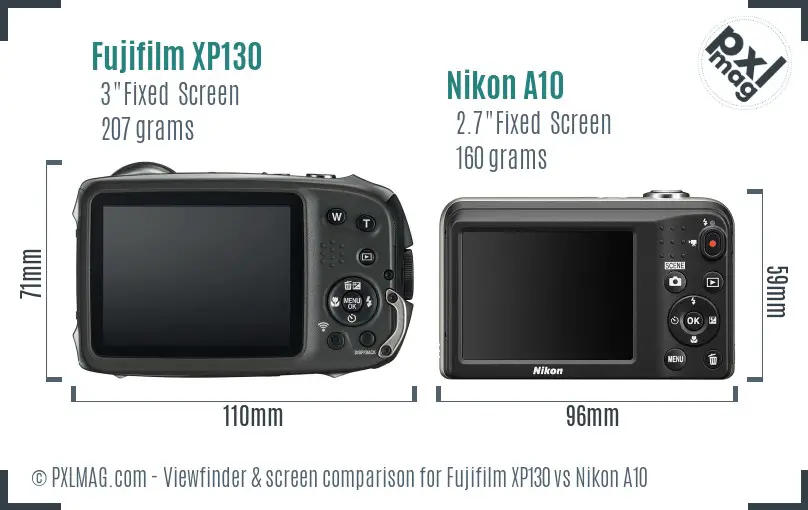 Fujifilm XP130 vs Nikon A10 Screen and Viewfinder comparison