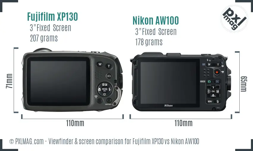 Fujifilm XP130 vs Nikon AW100 Screen and Viewfinder comparison