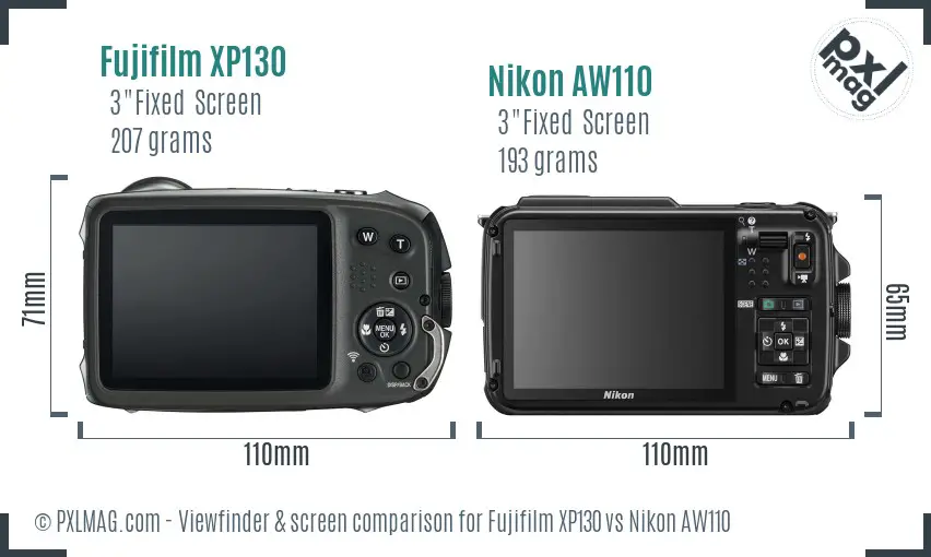 Fujifilm XP130 vs Nikon AW110 Screen and Viewfinder comparison