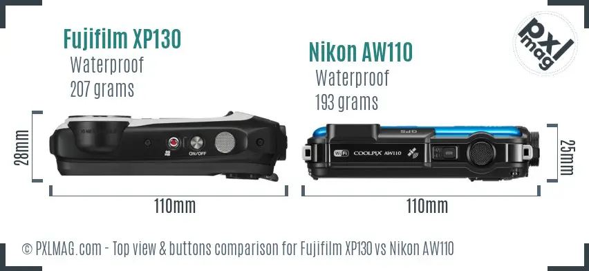 Fujifilm XP130 vs Nikon AW110 top view buttons comparison