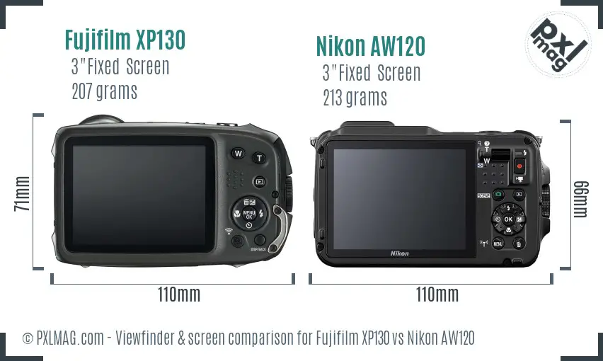 Fujifilm XP130 vs Nikon AW120 Screen and Viewfinder comparison