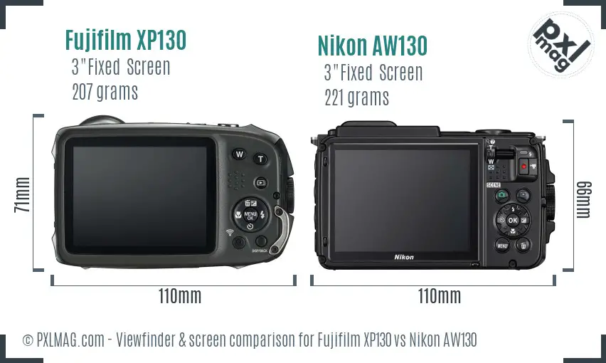 Fujifilm XP130 vs Nikon AW130 Screen and Viewfinder comparison
