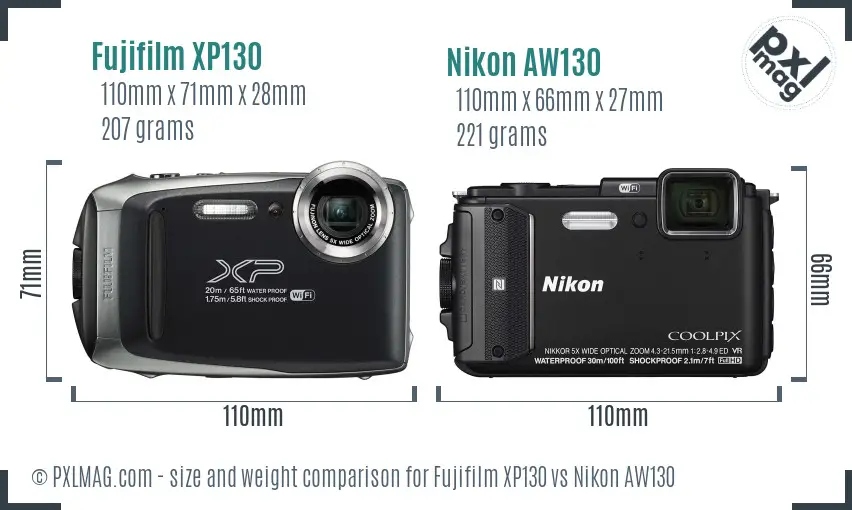 Fujifilm XP130 vs Nikon AW130 size comparison