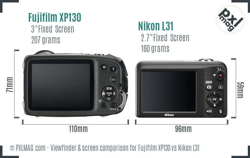 Fujifilm XP130 vs Nikon L31 Screen and Viewfinder comparison