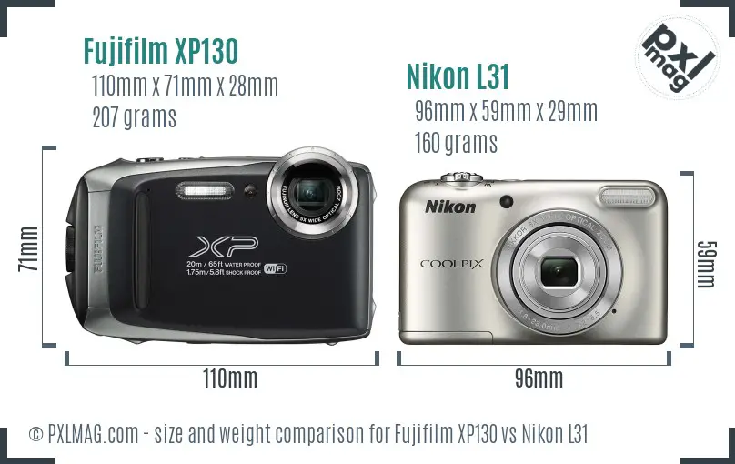 Fujifilm XP130 vs Nikon L31 size comparison