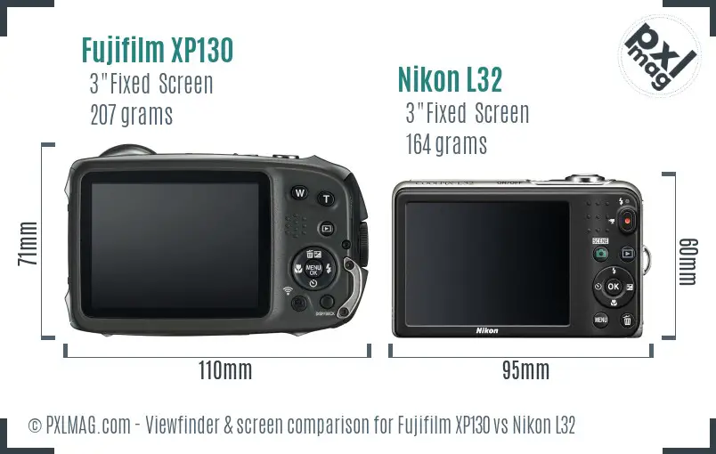 Fujifilm XP130 vs Nikon L32 Screen and Viewfinder comparison