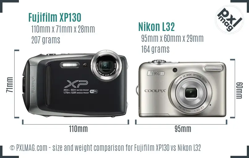 Fujifilm XP130 vs Nikon L32 size comparison
