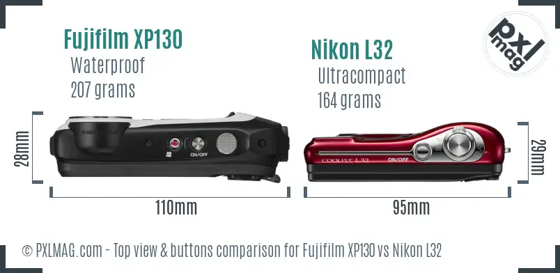 Fujifilm XP130 vs Nikon L32 top view buttons comparison