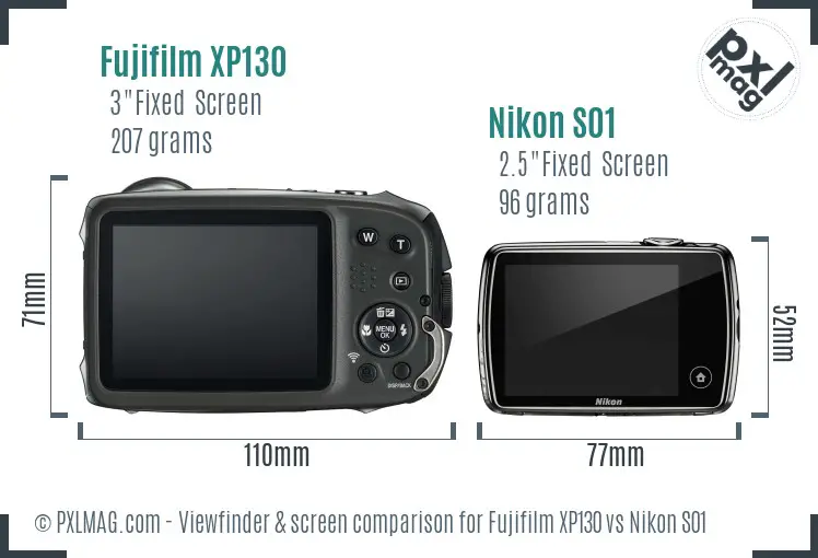 Fujifilm XP130 vs Nikon S01 Screen and Viewfinder comparison