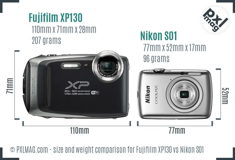 Fujifilm XP130 vs Nikon S01 size comparison